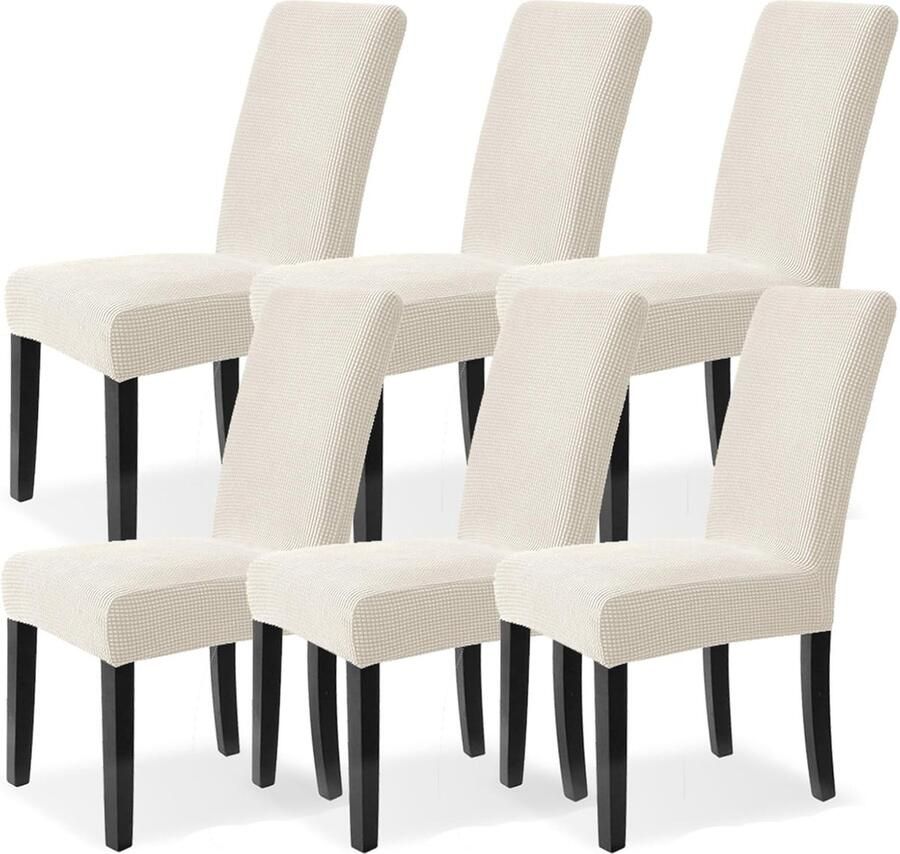 Wasbare Stoelhoezen voor Eetkamerstoelen Set van 6 Stretch Spandex Bescherming voor Bruiloft Keuken Kantoor en Thuis Beige