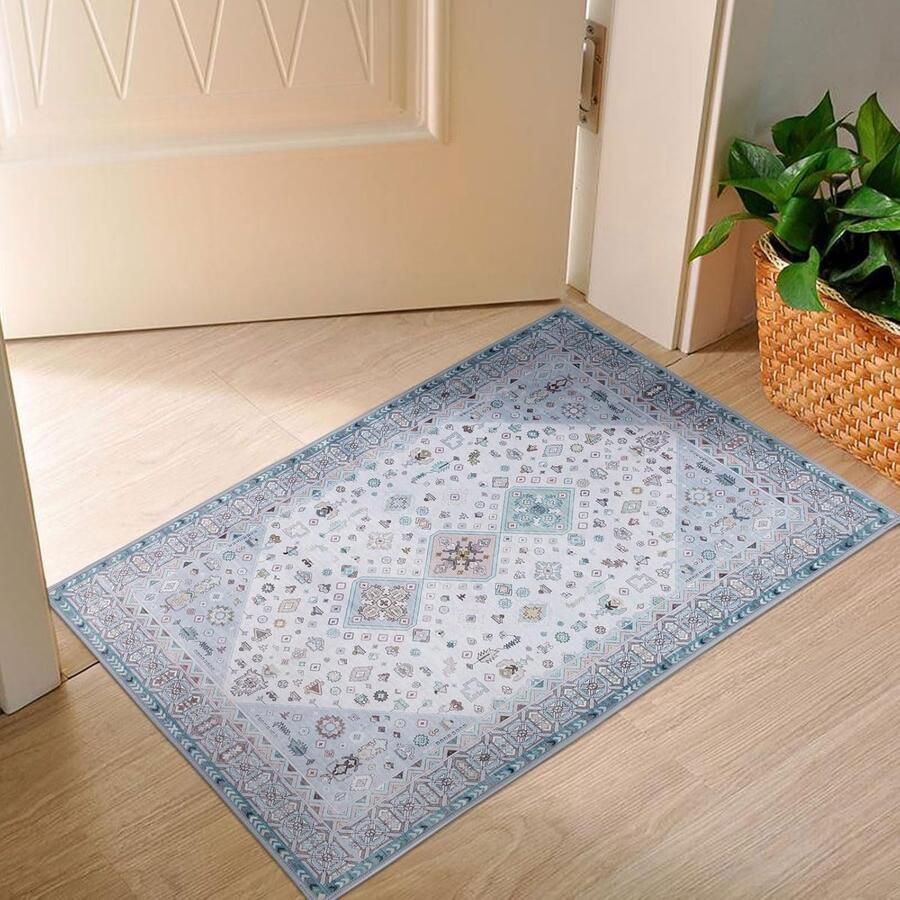 Goodivery Wasbare Vintage Vloerkleed Retro Blauw 50 x 80 cm Antislip Doormat voor Binnen