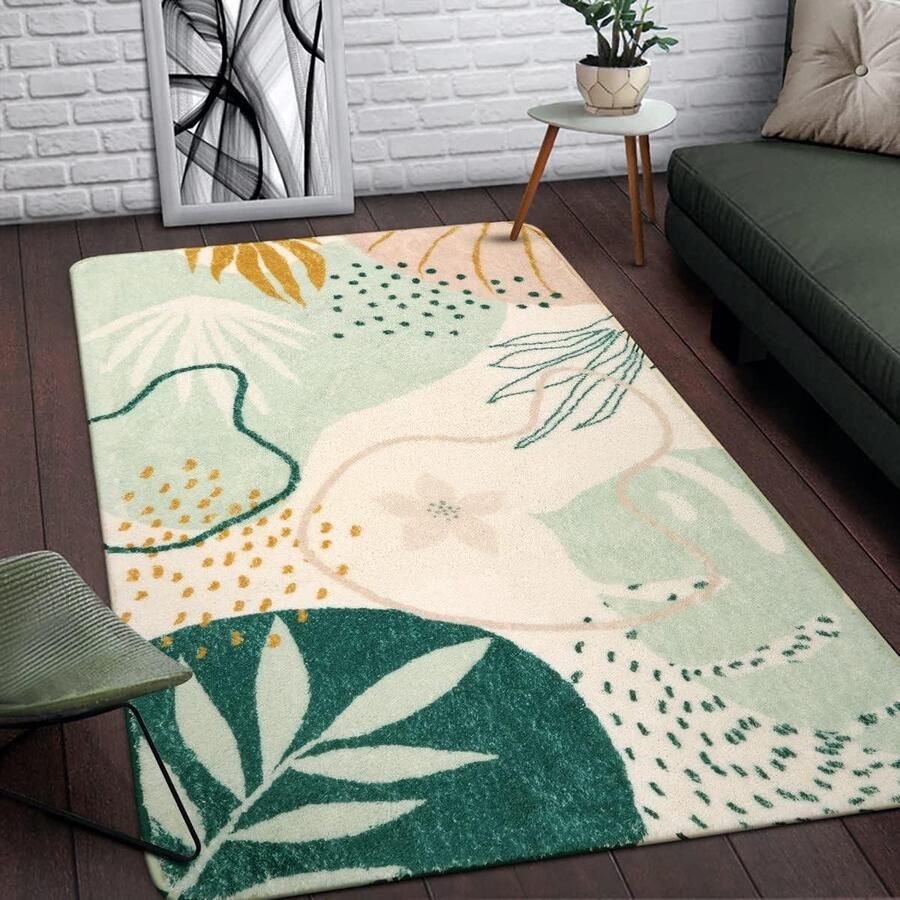 Wasbare vloerkleden 90 x 150 cm antislip groene botanische prints slaapkamertapijt zacht laagpolig gangtapijt bedkleed
