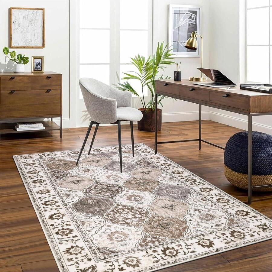 Wasbare vloerkleden voor woonkamer antislip tapijt pluizig en laagpolig vintage oosters en boho bruin vloerkleed