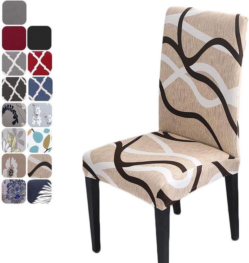 Wasbare zachte stoelhoezen voor 4 6 stuks met elastische installatie wit lijnpatroon Stoelhoezen
