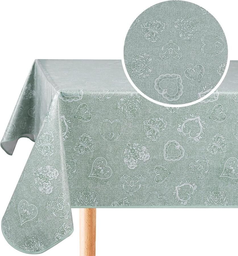 Wasdoek tafelkleed afwasbaar rechthoekig 1 stuk saliegroen 140 x 240 cm