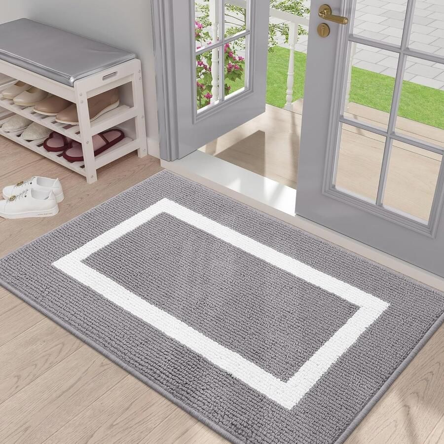 Washable Indoor Foot Mat Non-Slip Door Mat Dirt Trapping Entrance Rug Front Door Mat Grey 60 x 90 cm