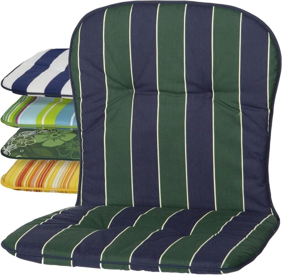 Washable Low Backrest Chair Cushion Made in EU Oeko-Tex Standard Breathable & UV-Resistant (Blue-Green Stripes)