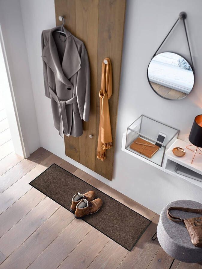 Washable minimat bruin met rand schoenenrek trapmat wasbare deurmat 35 x 120 cm bruin