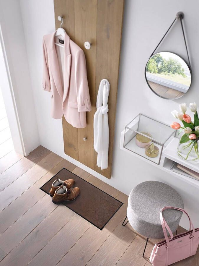 Washable minimat bruin met rand schoenenrek trapmat wasbare deurmat 35 x 75 cm bruin