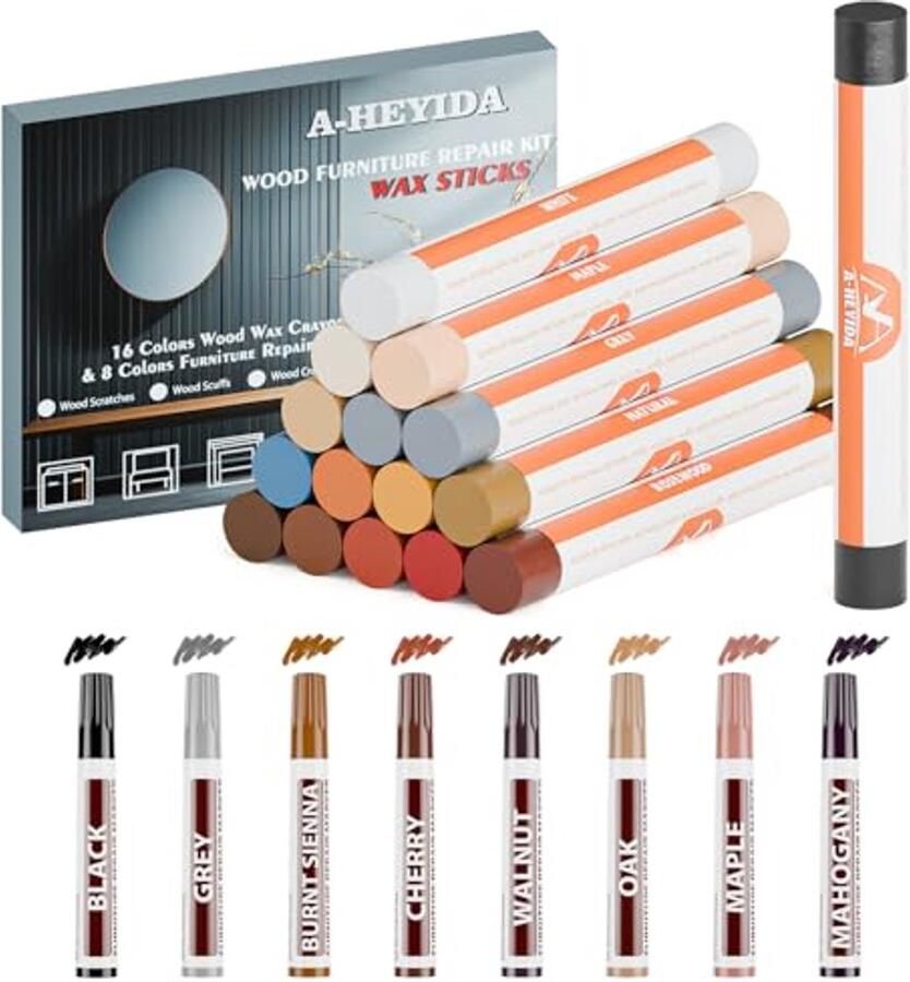 Waskrijt en Reparatieset voor Houten Meubels – 24 Stuks voor Het Repareren van Krassen en Gaten