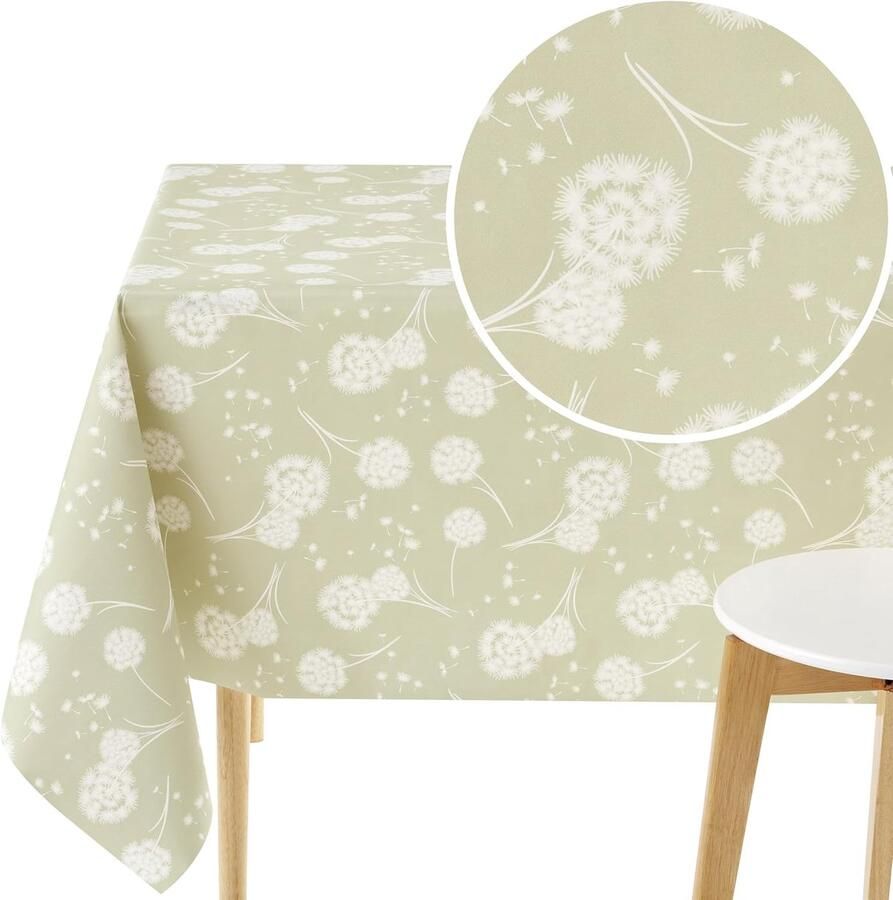 Wasmachinebestendig tafelkleed dandelion print 1 stuk saliegroen PVC 250 x 140 cm