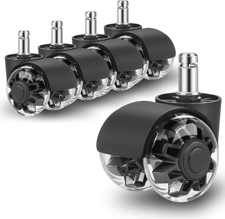 Bureaustoelwielen 5-delige set voor harde vloeren parket tapijt en laminaat Draadmaat 11x22mm Vloerschade bescherming