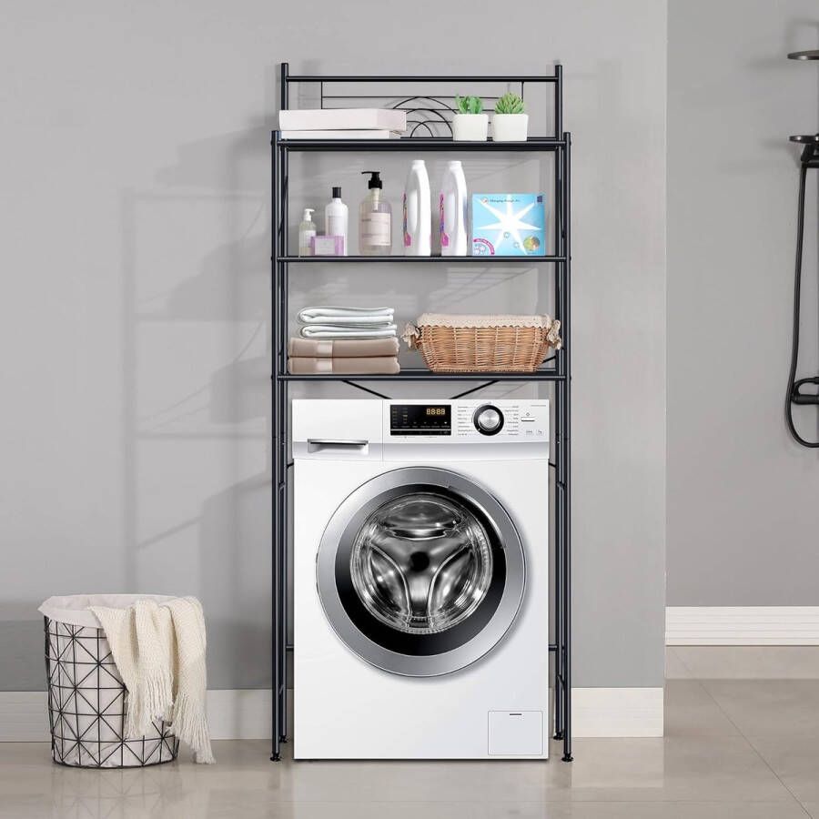 MALLBOO Washing Machine Shelf No Drilling 3 Levels Bathroom Shelf Stainless Steel Toilet Shelf Space-Saving Bathroom Carrier (Black)