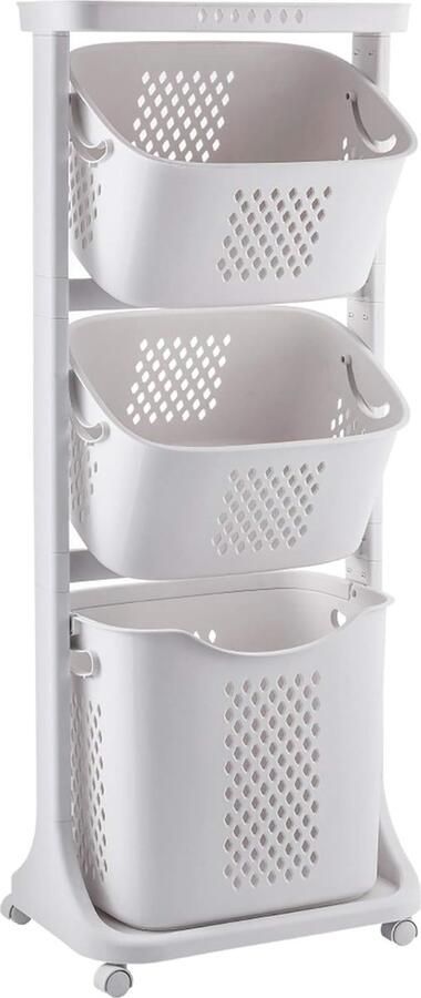 Wasmand op wielen met 4 verdiepingen en 3 opbergmanden Ideaal voor kleding en speelgoed