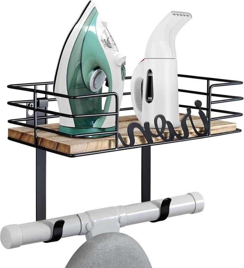 Wasruimte Strijkplank Hanger IJzer- en strijkplankhouder met opbergbare mand