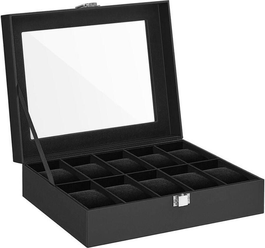 Watch Box Horlogeopbergdoos Horlogedoos voor 10 horloges Horlogevitrine met lade Gepersonaliseerde horlogedoos Luxe horlogehouder Draagbare horlogekast Zwart 20 2 x 25 5 x 7 8 cm (D x B x H)