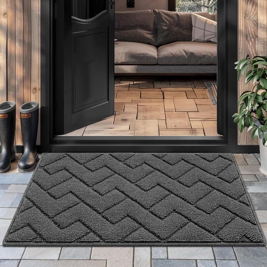 Indoor German Biscpro Dirt Scraper Anti Slip Machine Washable Water Absorbent Entrance Mat for Front Door Corridor & Kitchen Grey 50x80cm