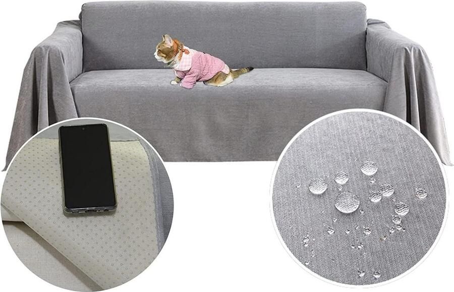 Waterafstotend antislip bankovertrek duurzaam volledige bankkussen Bankbescherming voor huisdieren haar kinderen Floppers hond kat krassen 380 x 180 cm hoekbank overtrek
