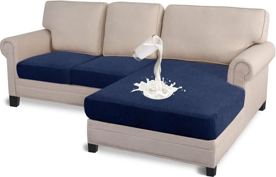 Waterafstotend Sectionele Bank Zitkussen Afdekking Premium Kwaliteit 3 Stuks Chaise Lounge Bankbeschermer L-vormige Bank Marineblauw 2-zits