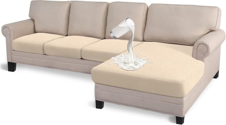 Waterafstotende Premium 4 stuks Sectionele sofa zitkussenhoes Chaise lounge bankbeschermer L-vormige bank Beige