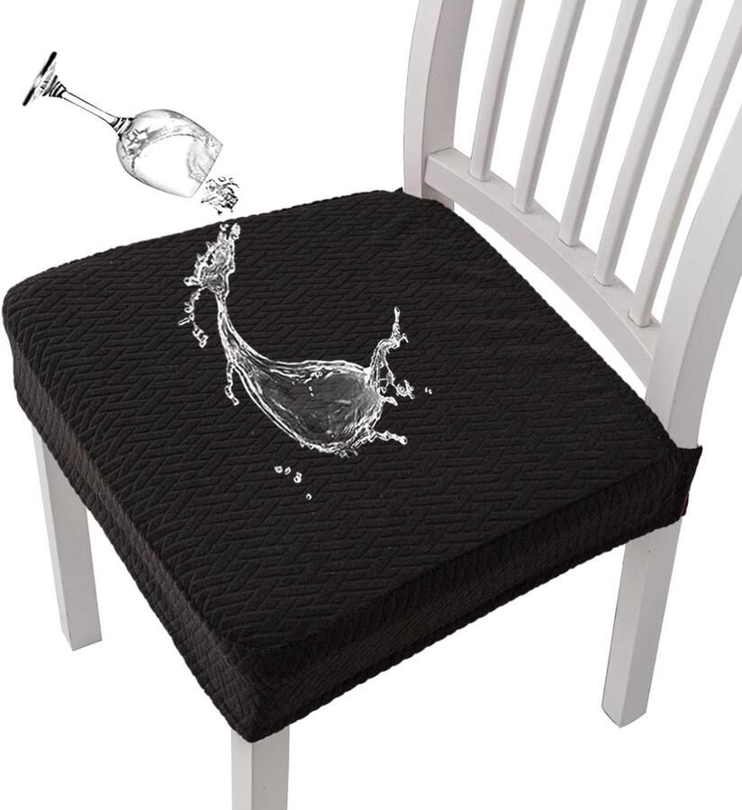 Stretchbare Stoelhoezen voor Eetkamerstoelen met Waterdichte Bescherming in Elegant Diamantpatroon Set van 2 in Zwart