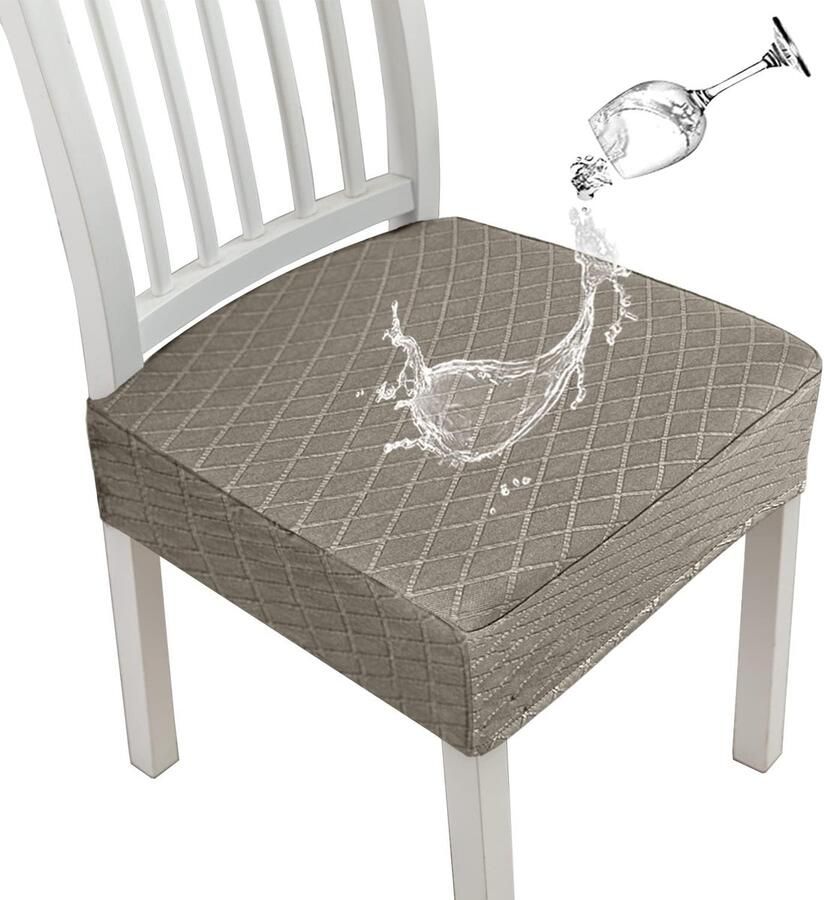 Waterafstotende Stoelhoezen voor Eetkamerstoelen met Stijlvol Ruitpatroon in Taupe Set van 2