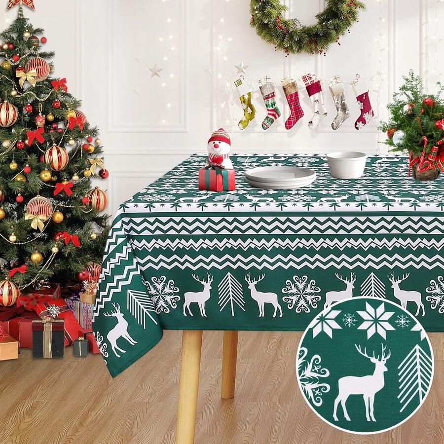 Waterbestendig tafeldoek kerst tafelkleed 1 stuk polyester rechthoekig