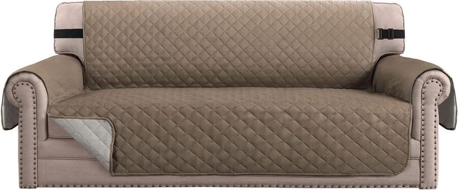 Waterbestendige Sofa Covers voor Huisdieren 3-zits Bankhoes Meubelbeschermer Zacht Gewatteerd Antislip Riemen Zitbreedte 1676 cm Taupe Beige