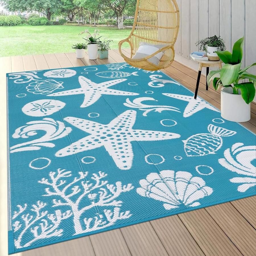 Waterdicht buitentapijt 150 x 240 cm gerecycled plastic stro campingmat omkeerbaar terrastapijt RV picknicktapijt vlek- en uv-bestendig draagbaar RV-tapijt voor achtertuin terras