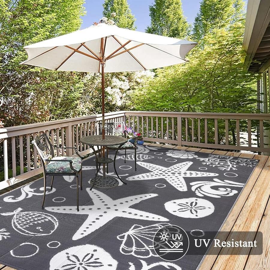 Waterdicht buitentapijt 150 x 240 cm gerecycled plastic stro campingmat omkeerbaar terrastapijt RV picknicktapijt vlek- en uv-bestendig draagbaar RV-tapijt voor achtertuin balkon