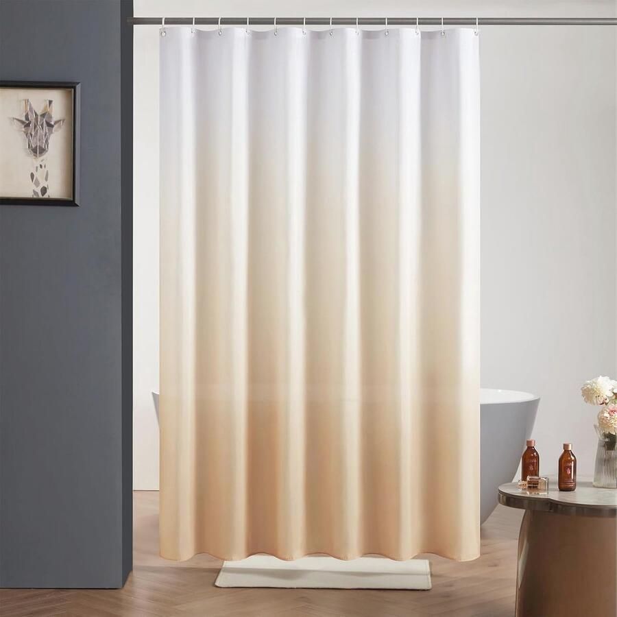 Waterdicht Douchegordijn 180x200 cm Schimmelbestendig en Wasbaar Wit tot Crème Bruin Inclusief 12 Haken
