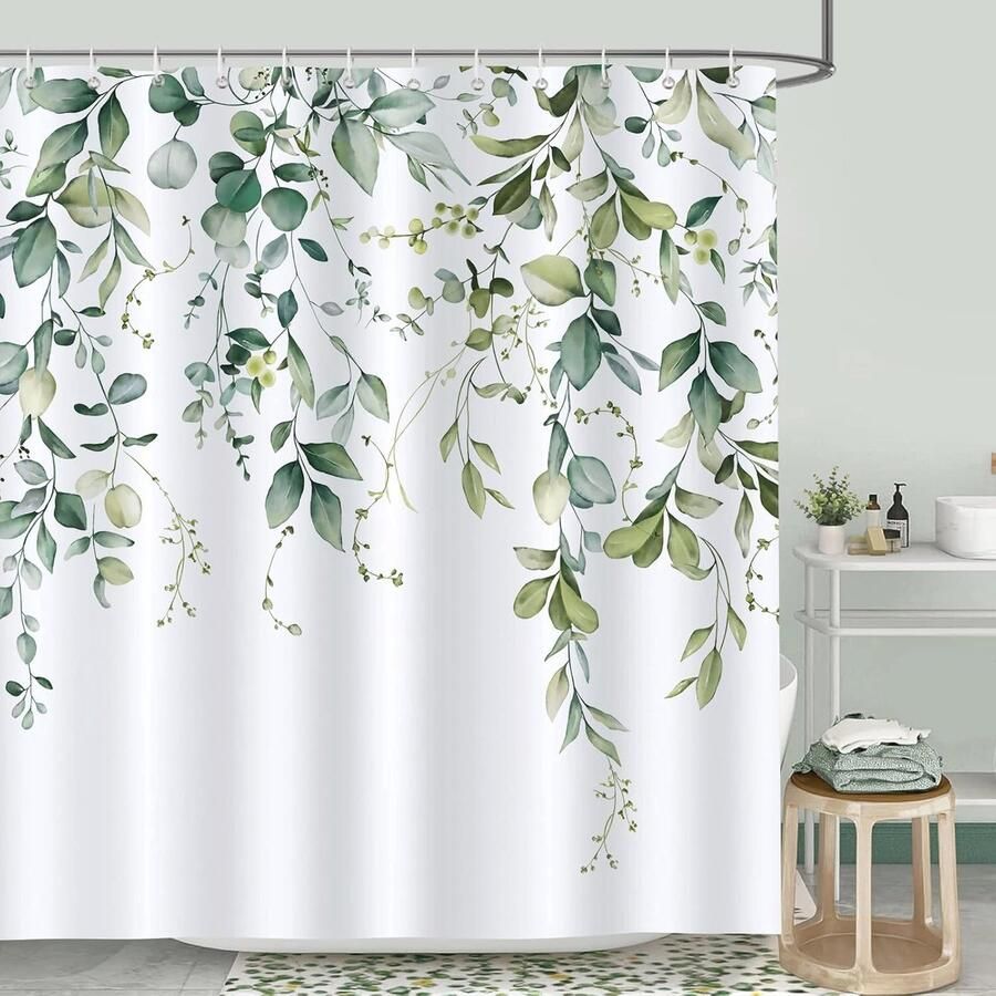Waterdicht Douchegordijn met Eucalyptusbladeren 180 x 180 cm Schimmelbestendig Polyester Ideaal voor Badkamer