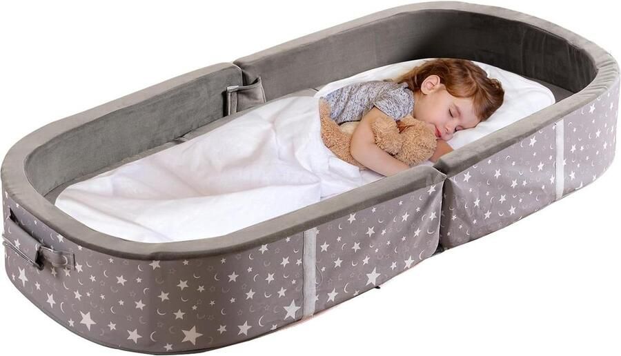 Waterdicht Draagbaar Kinderbed Peuters Vloerbed Reisbed Matras Opvouwbaar Camping Diep Grijs Kinderbed