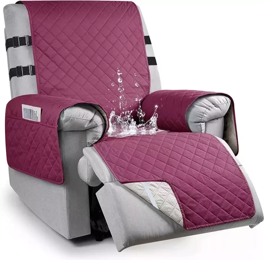 RAPRAP Fauteuilbeschermer voor relaxstoelen met armleuningen 100% waterdichte fauteuilhoes voor tv-stoelen 1-zits antislip armleuningbeschermer met zakken en 2 verstelbare banden rood S - Foto 2