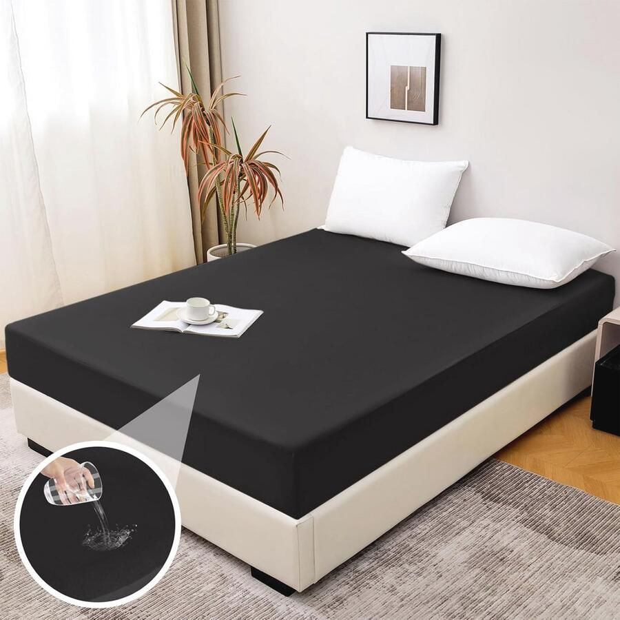 Waterdicht Hoeslaken 160x200 cm Antislip en Ademend Geschikt voor Matrassen tot 30 cm Hoog Zwart