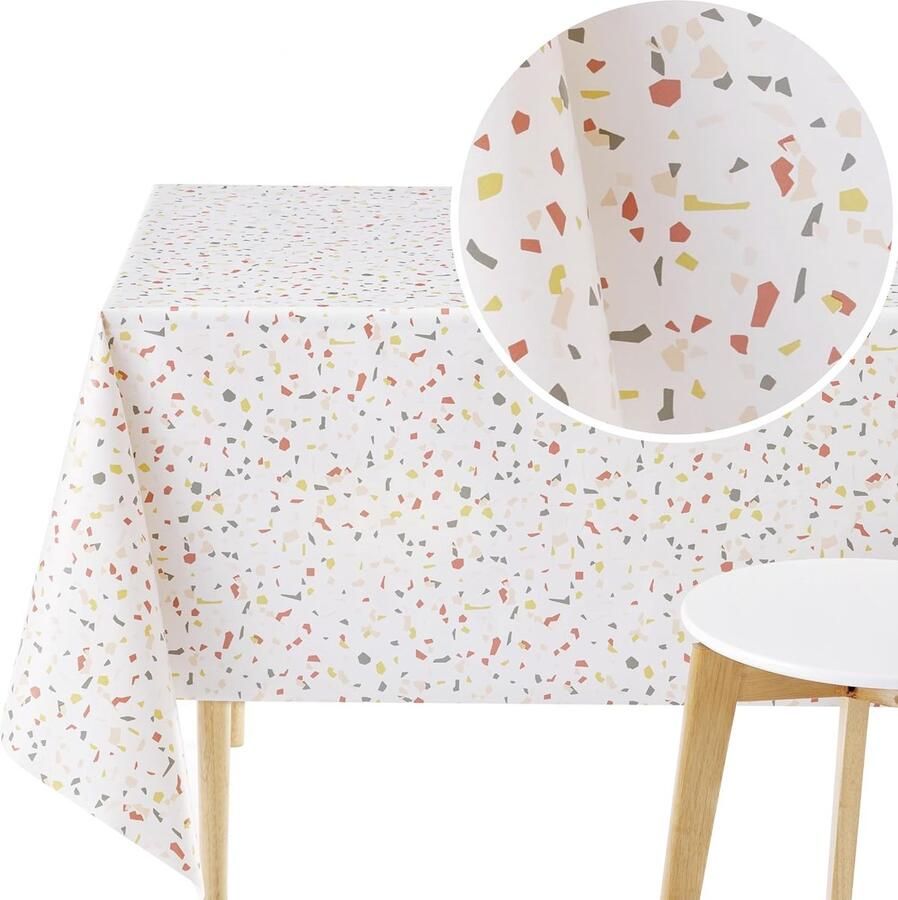 Waterdicht PVC afwasbaar tafelkleed Terrazzo patroon 118 x 55 inch Crèmewit