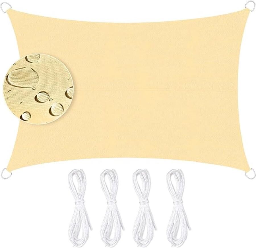 Waterdicht rechthoekig 3 x 4 m 95% uv-bescherming voor buiten terras tuin balkon (beige)