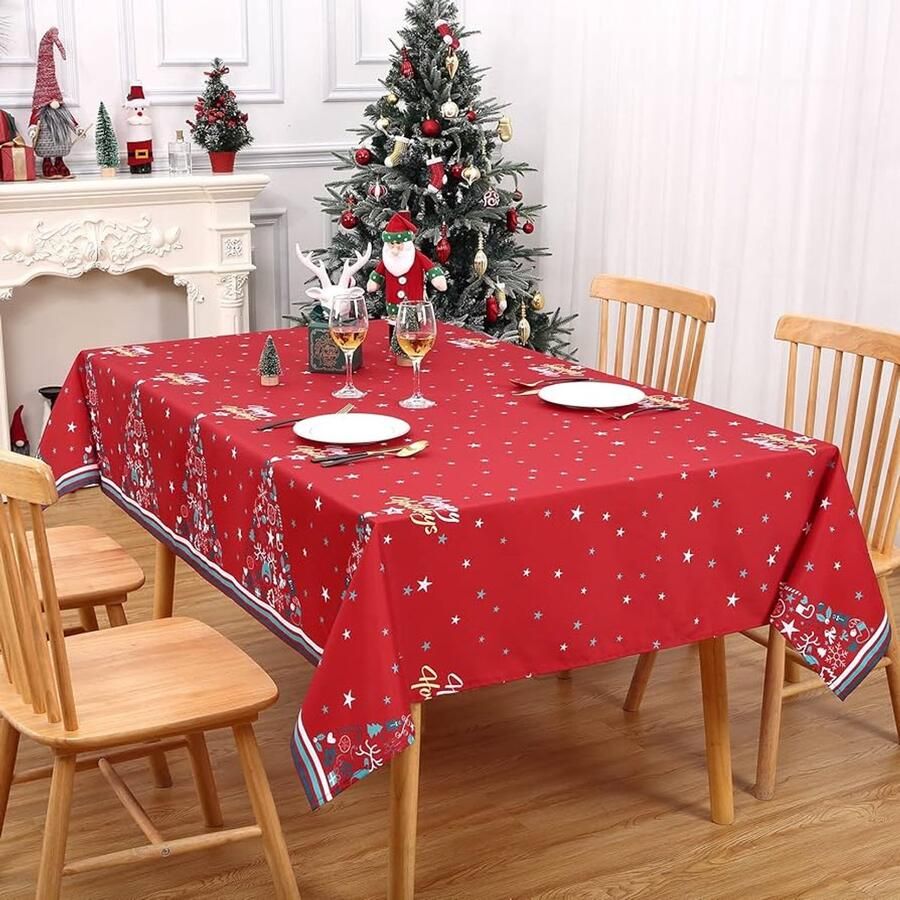 Waterdicht tafelkleed kersttafeldecoratie 1 stuk rood polyester 137 x 137 cm