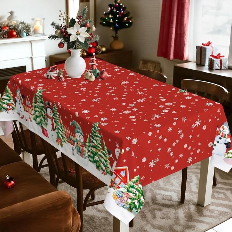 Waterdicht tafelkleed met sneeuwpop vlekbestendig 1 stuk polyester 152 x 264 cm