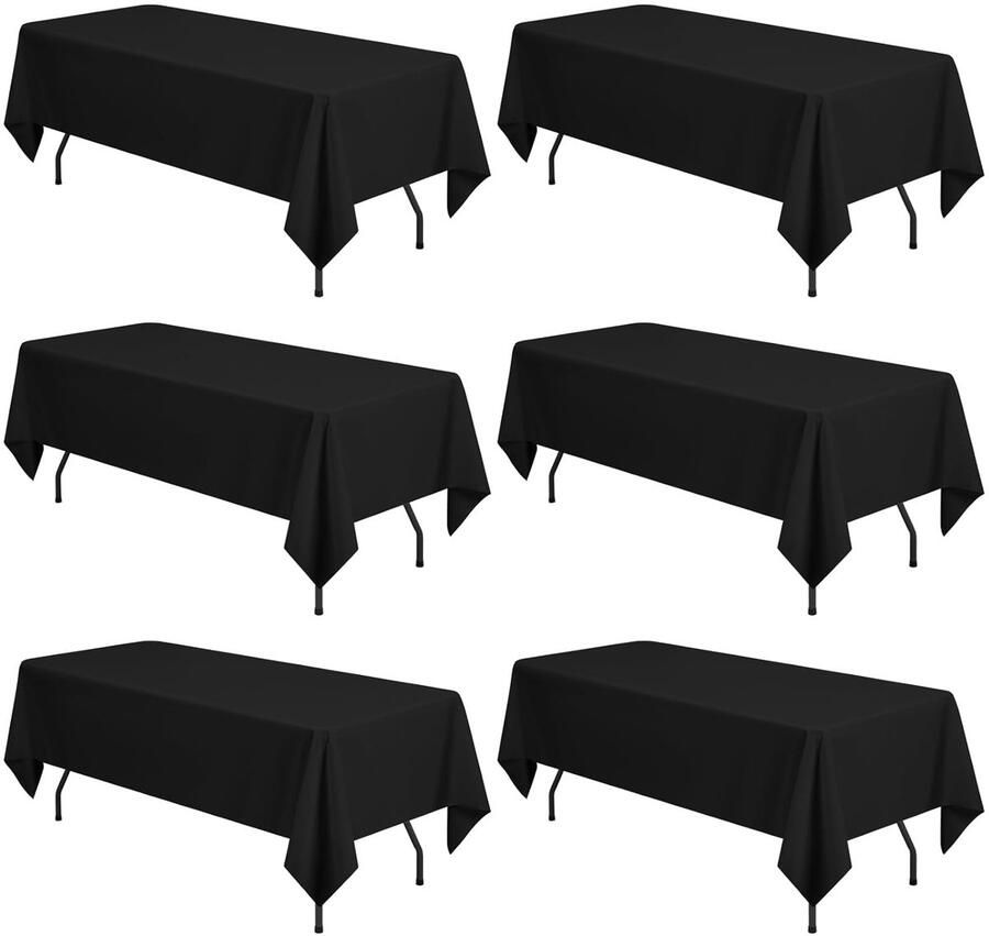 Waterdicht tafelkleed set van 6 zwart polyester 153 x 260 cm