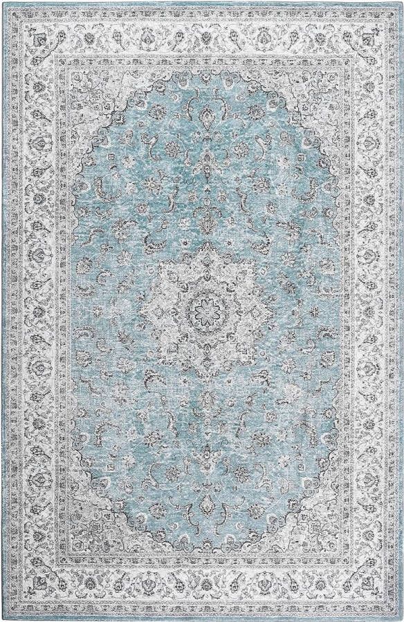 Waterdicht tapijt laagpolig klassieke vintage woondecoratie wasbare olie en vuilafstotend antislip tapijt voor woonkamer slaapkamer eetkamer 120 x 170 cm blauw