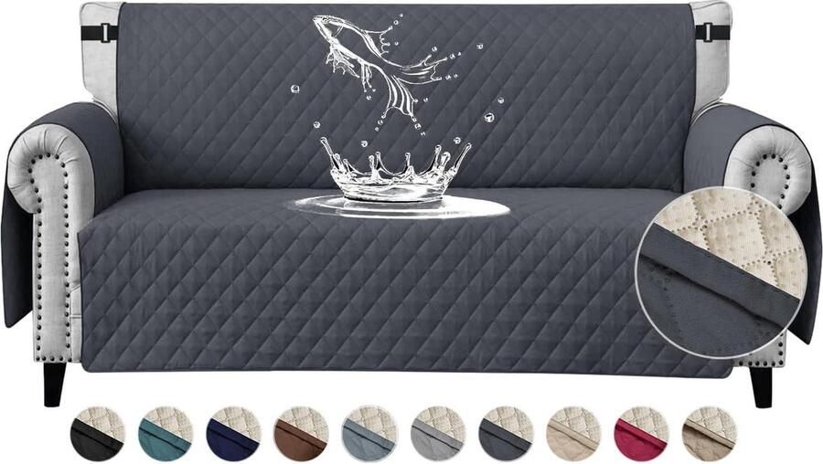 Waterdichte 2-zits bankovertrek beschermend omkeerbaar 1 stuk donkergrijs polyester