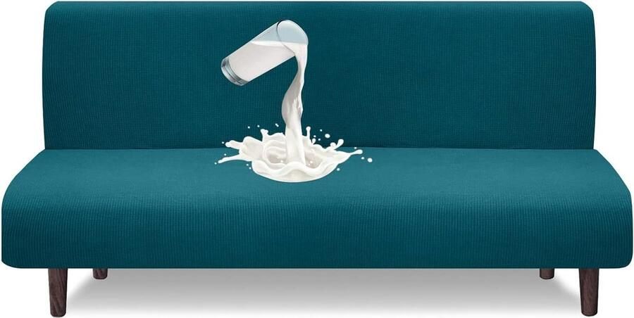 Waterdichte Armloze Futon Afdekking Hoge Stretch Futon Bescherming Opvouwbare Slaapbank Anti-Slip Bankovertrek Zonder Armleuning Zwartgroen