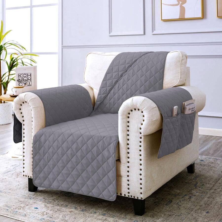 Waterdichte bankhoes met opbergvakken antikras 1 stuk crèmewit gequilte stof 60 cm