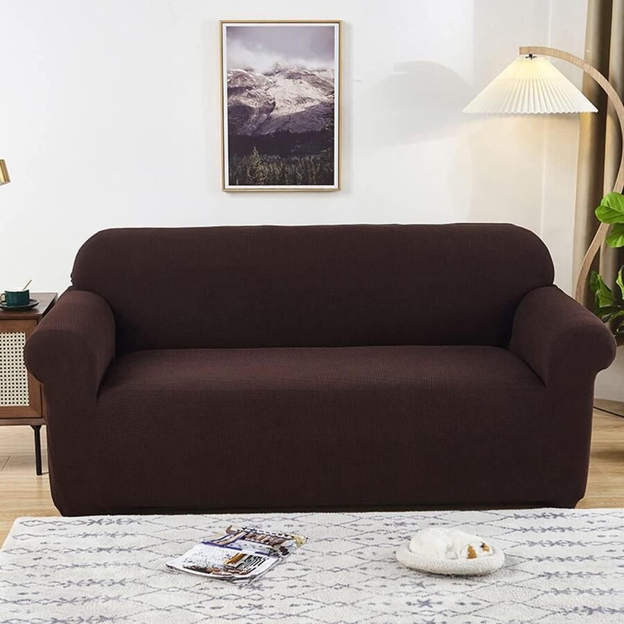 Waterdichte bankhoes afneembare stretch bankhoes polyester bankhoes volledige stoffen bankhoes vierzitsbank 235-300cm，Grasbruin