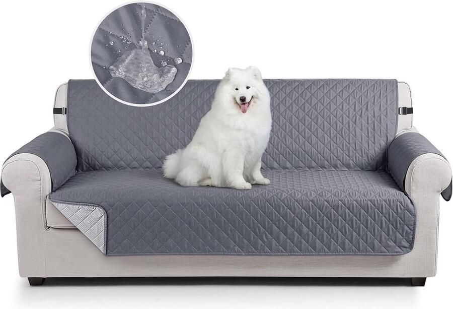 Waterdichte bankhoes voor fauteuil bankbescherming honden en kinderen donkergrijs 3-zits 171 x 192 cm