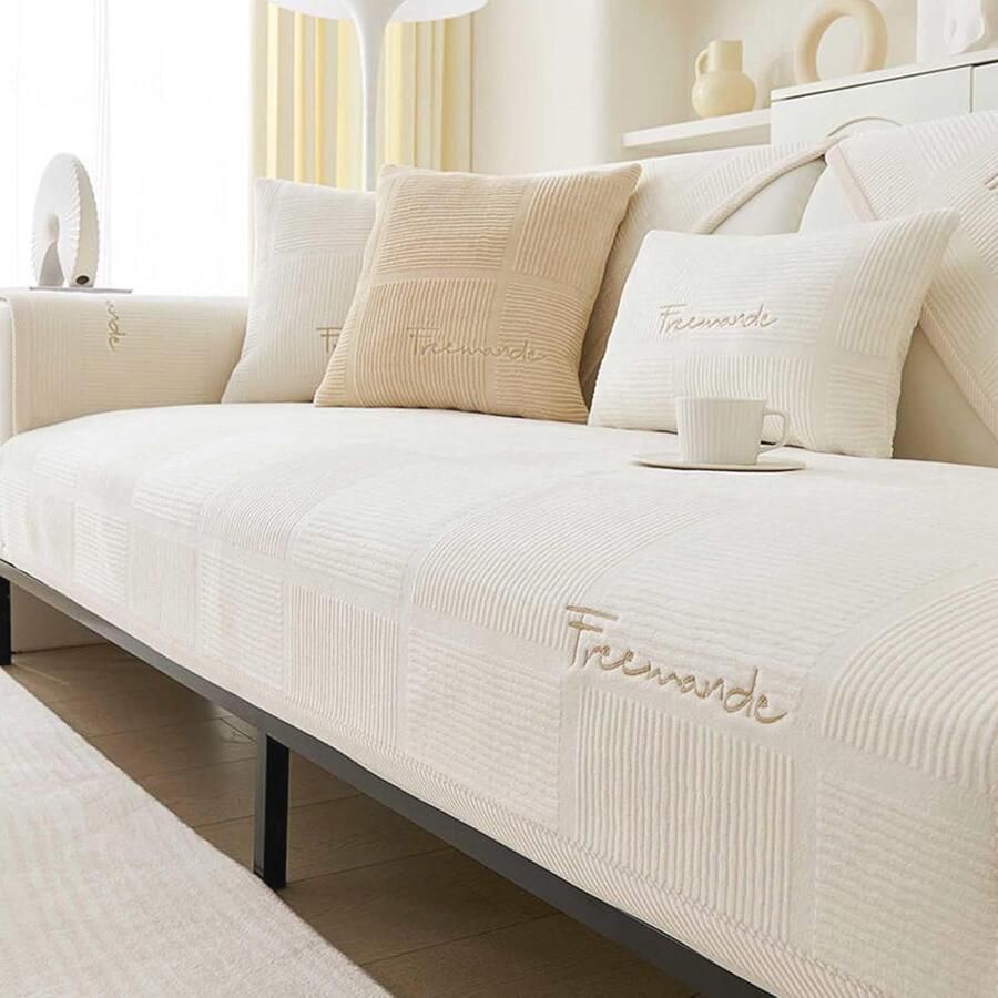 Waterdichte bankhoes voor hoekbank Antislip bankbeschermer voor 1 2 3 4-zits Off-white 110 x 110 cm