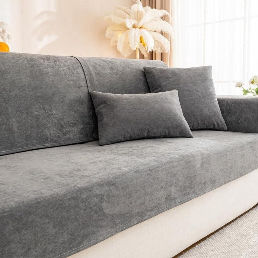 Waterdichte Bankhoezen duurzame bescherming 1- 2- 3-zits banken donkergrijs chenille 70 x 180 cm