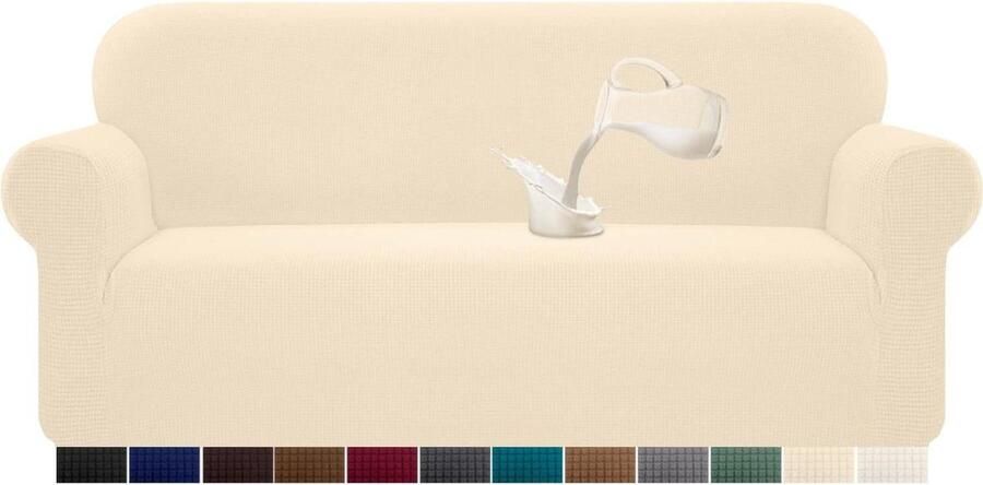 Waterdichte bankovertrek 1 stuks elastaan jacquard elastisch waterdicht extra lang met anti-slip schuim (3-zits beige)