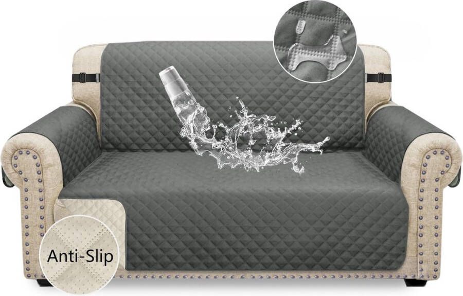 Waterdichte bankovertrek 2-zits antislip met elastische banden wasbare bankhoes voor kinderen huis en kat 2-zits grijs