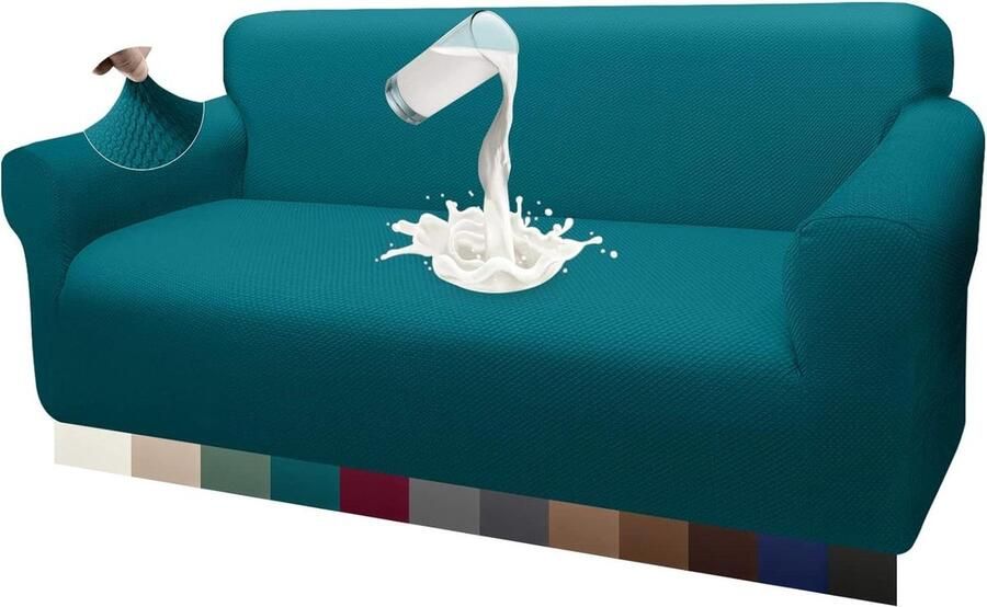 Waterdichte bankovertrek dikke luxueuze hoes jacquard elastisch antislipschuim honden 3-zit blauwgroen