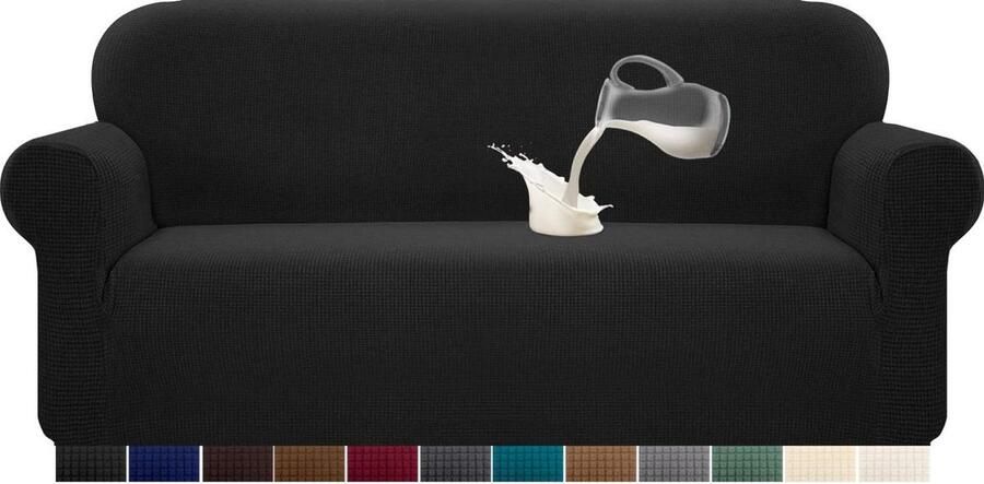 Waterdichte bankovertrek elastisch jacquard anti-slip 3-zits zwart