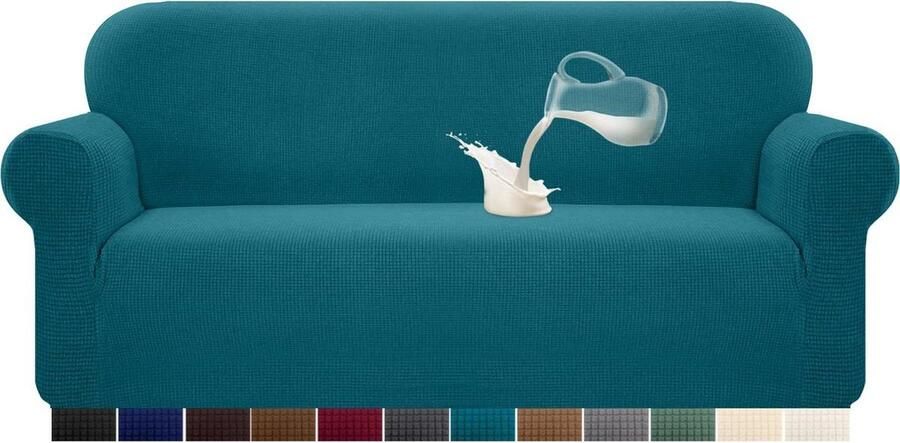 Waterdichte Stretch Bankovertrek Elastaan Jacquard 3-zits Blauwgroen Met Anti-slip Schuim